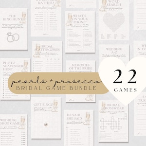 Pearls & Prosecco Bridal Shower Bundle, Pearls and Prosecco Bridal Games, Gold Pearl Prosecco Game Bundle, Where Were They Game Bridal Bingo