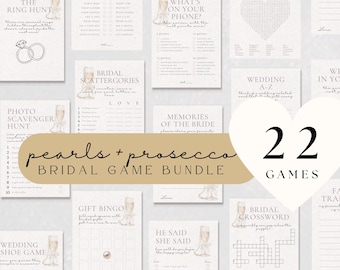 Pearls & Prosecco Bridal Shower Bundle, Pearls and Prosecco Bridal Games, Gold Pearl Prosecco Game Bundle, Where Were They Game Bridal Bingo
