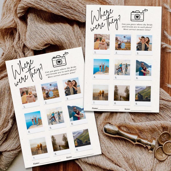 Where Were They Game Bridal Shower Games, Engagement Party Game, Couples Shower Game, Wedding Shower Table Game, Bridal Shower Game Template