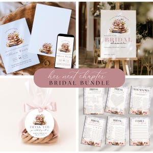 Storybook Ein neues Kapitel beginnt Brautdusche Einladung Bundle Buch Thema Brautdusche Spiele Wo waren sie Geschenk Bingo Er sagte, sie sagte