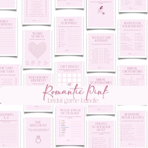 Paquete de juegos para despedida de soltera con temática de ondas rosas, juegos editables para despedidas de soltera en rosa fucsia, paquete de juegos para despedidas de soltera con temática de ondas rosas, juego moderno imprimible para despedida de soltera en Canva