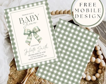 Salie groene babyshower uitnodigingsbundel, salie groene pastel babyshower uitnodigen, genderneutrale babyshower uitnodigen bewerkbare Instant Download