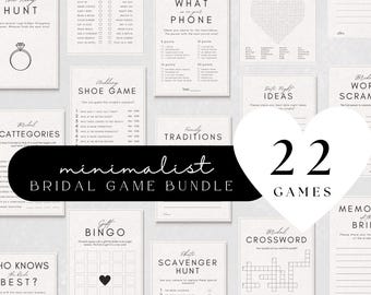 Minimalist Bridal Shower Game Bundle Printable Party Bundle Editable Game Pack Modern Ring Hunt Guest Bingo He Said She Said Crossword