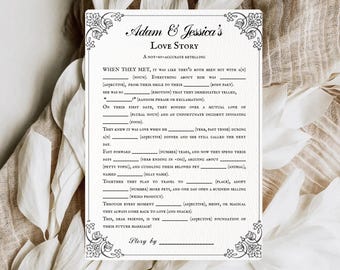 Mad Libs Bridal Shower Game, Write Their Love Story Party Game, Printable Wedding Table Reception Game, Funny Bridal Shower Wed Libs Game