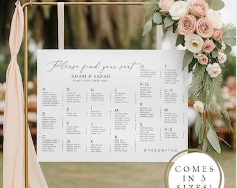 Wedding Seating Chart Alphabetical Seating Chart Template Minimalist Printable Editable Horizontal Seating Plan Sign Template Canva