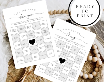 Kennismakingsspel, Bingospel Vind de gast, Bingo vrijgezellenfeest, Afdrukbare bruilofttafelspellen, Bewerkbare verlovingsfeestspellen Canva