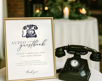 Mall för telefongästbok, bröllopsgästbok med ljud, alternativ till bröllopsgästbok, gästbok för röstbrevlåda, gästbok för telefonmeddelanden