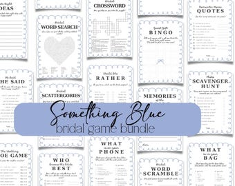 Something Blue Bridal Shower Games Bundle, Blue Bridal Brunch Games, Editable Wavy Bridal Games, Hand Drawn Bachelorette Games, Gift Bingo