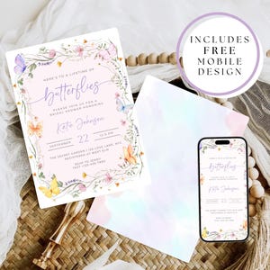 Lifetime of Butterflies Bridal Shower Invitation Bundle, Printable Bridal Shower Bundle Butterflies, Floral Spring Butterfly Bridal Shower