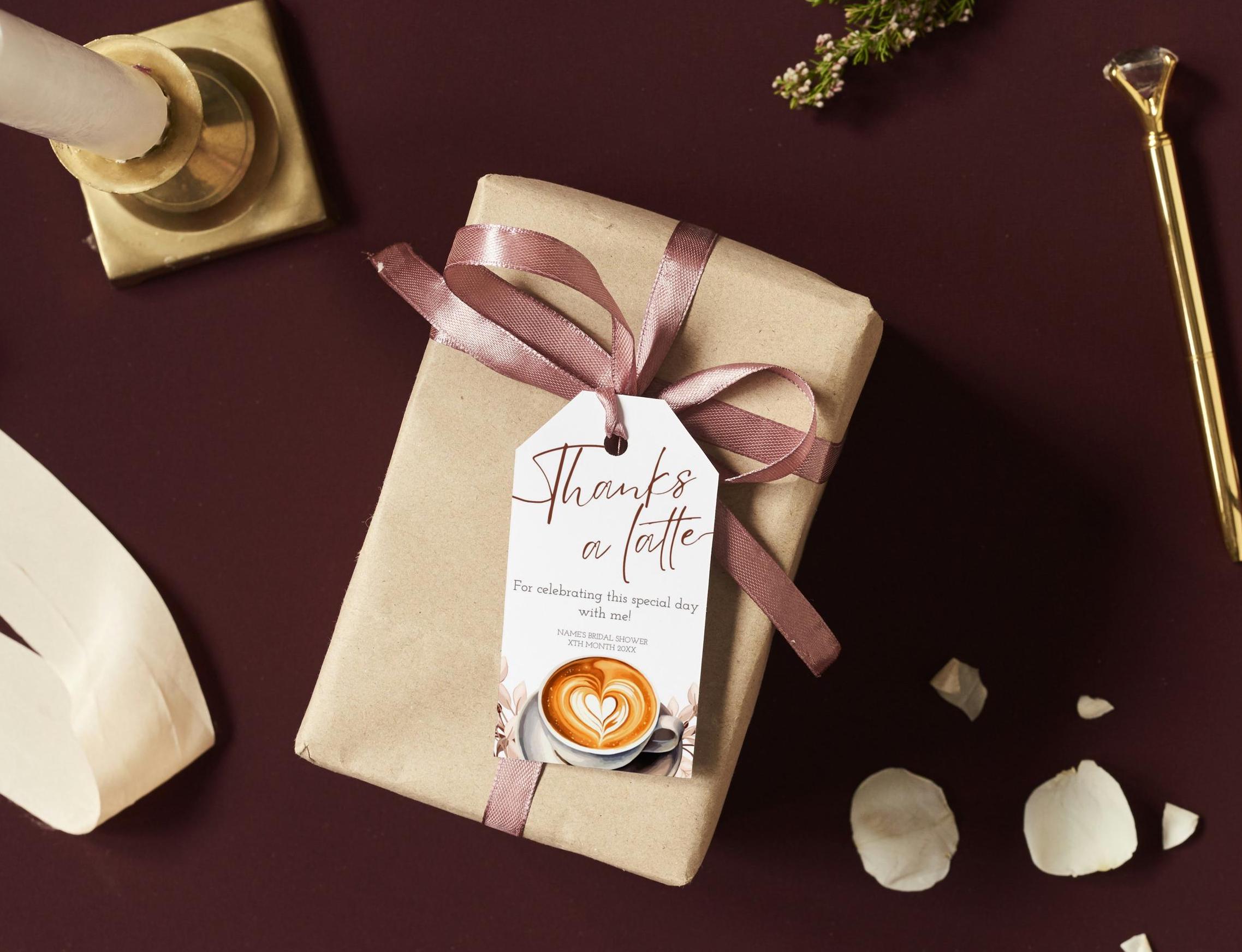 Thanks a Latte Gift Favor Tag, Love is Brewing Bridal Brunch Gift Tag ...