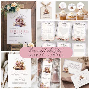 Her Next Chapter Bridal Shower Bundle, Story Book Theme Bridal Shower Games Pack, Bridal Favor Bookmark Games Bundle Where Were They Canva