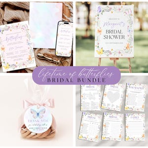 Lifetime of Butterflies Bridal Shower Bundle, Printable Bridal Shower Invitation Butterflies, Floral Editable Butterfly Bridal Shower Games
