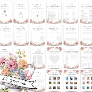 Wildflower Tea Party Möhippa Spelpaket, Blommig Tekanna Möhippa Spel, Var Var De Spelet Möhippa Bingo, Dags för Te med Blivande Brud bild 4