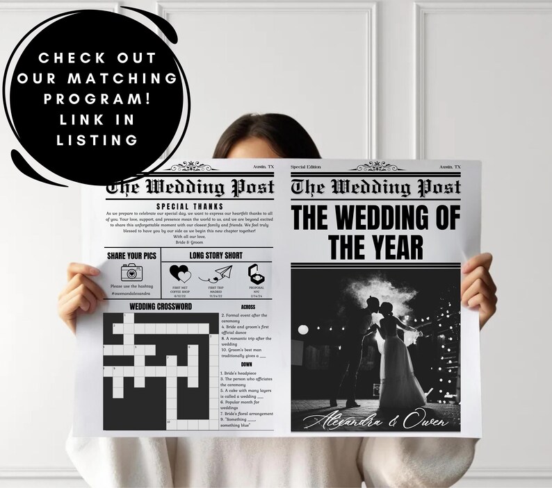 customizable wedding newspaper template bundle