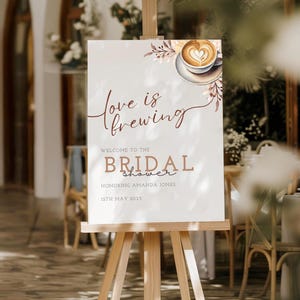 Coffee Bridal Shower Welcome Sign, Love is Brewing Sign, Engagement Party Welcome Sign, Editable Printable Coffee Themed Bridal Brunch Sign