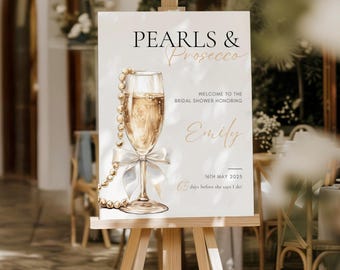 Välkomstskylt för bruddusch Pärlor och Prosecco Bröllopsskylt Champagne Pärlor och Prosecco Bröllopsbrunchposter Utskrivbar välkomstskylt