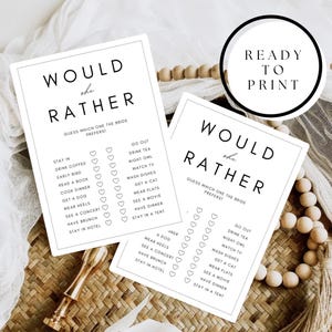 Would She Rather Bridal Shower Game, Who Knows The Bride Best, Printable Interactive Bridal Games, Bachelorette Games, Wedding Table Games
