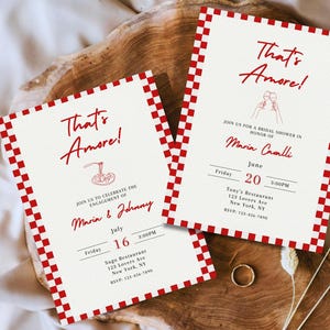 Pacchetto di inviti That's Amore, invito unico per la festa di fidanzamento e la festa nuziale, matrimonio a tema italiano Pizza Red, Canva