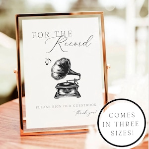 Modello di cartello per il libro degli ospiti For the Record, libro degli ospiti per matrimonio in vinile, cartello per il libro degli ospiti unico in vinile, il nostro libro degli ospiti, libro degli ospiti per matrimonio Alt