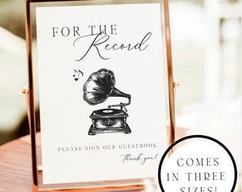 For the Record Guestbook Sign Template, Record Wedding Guestbook, Vinyl Record Unique Guestbook Sign Our Guest Book, Wedding Guestbook Alt