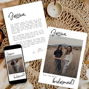 Cartão "Quer ser minha madrinha?", Modelo de foto para pedido de casamento, Cartão de foto editável para pedido de casamento, Modelo digital para pedido de casamento