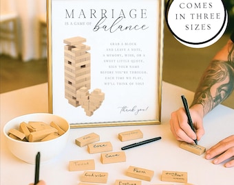 Minimalistisches Hochzeit Gästebuch Schild, Stapelspiel Balance Gästebuch Schild, Modernes Gästebuch Alternatives Schild, Holzturm Hochzeitsschild Canva