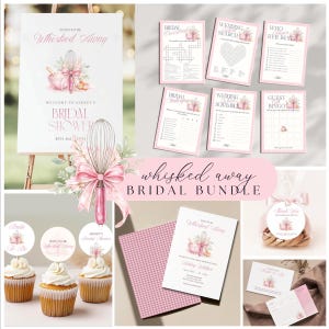 Whisked Away Bridal Shower Bundle, Soon To Be Whisked Away, Pink Kitchen Bridal Shower Editable Game, Cooking Theme Whisked Away Decor Canva