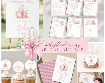 Whisked Away Bridal Shower Bundle, Soon To Be Whisked Away, Pink Kitchen Bridal Shower Editable Game, Cooking Theme Whisked Away Decor Canva