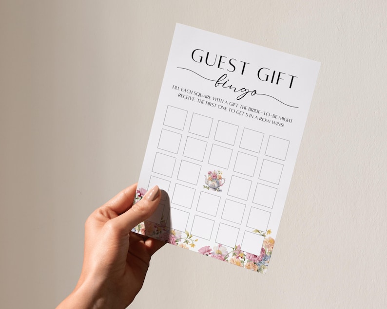 Wildflower Tea Party Möhippa Spelpaket, Blommig Tekanna Möhippa Spel, Var Var De Spelet Möhippa Bingo, Dags för Te med Blivande Brud bild 5