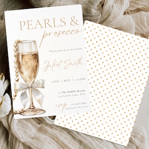 Pearls and Prosecco Bridal Shower Invitation, Pearl Prosecco Bridal Shower Invite, Printable Minimalist Champagne Bridal Brunch Weekend