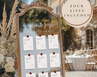 Wedding Seating Chart Template, Modern Minimalist Wedding Mirror Table Seating Card Template, Find Your Seat, Printable Canva Table Numbers