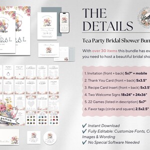 Wildflower Tea Party Bridal Shower Invitation Bundle, Time For Tea With Bride To Be Invitation, Floral Tea Pot Bridal Shower Games Sign afbeelding 11