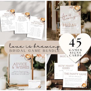 Coffee Bridal Shower Bundle, Love is Brewing Bridal Shower Games Bundle, Where Were They Game Bridal Bingo, Bridal Brunch Editable Download