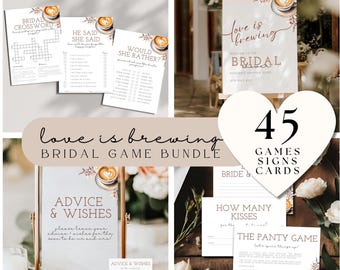 Coffee Bridal Shower Bundle, Love is Brewing Bridal Shower Games Bundle, Where Were They Game Bridal Bingo, Bridal Brunch Editable Download