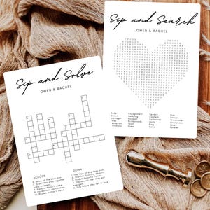 Aangepaste bruiloft kruiswoordpuzzel woord zoeken, puzzelsjabloon nippen en oplossen, bewerkbaar bruidsfeest bruiloft spel, verlovingsfeest puzzelspel afbeelding 2