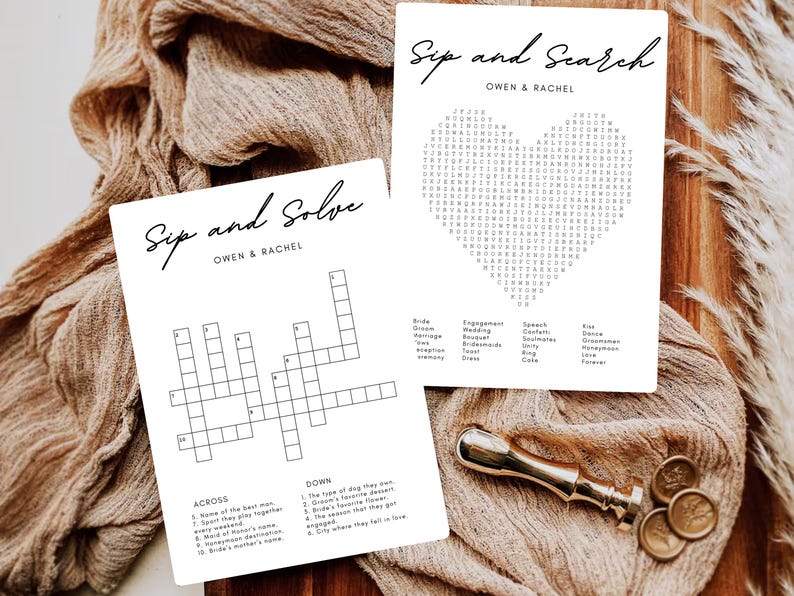 Aangepaste bruiloft kruiswoordpuzzel woord zoeken, puzzelsjabloon nippen en oplossen, bewerkbaar bruidsfeest bruiloft spel, verlovingsfeest puzzelspel afbeelding 2