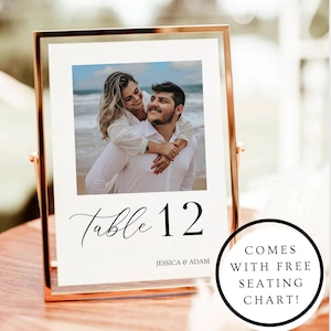 Photo Table Numbers, Printable Modern Table Numbers, Wedding Photo Table Numbers, Reception Table Seating, Editable Table Number Template