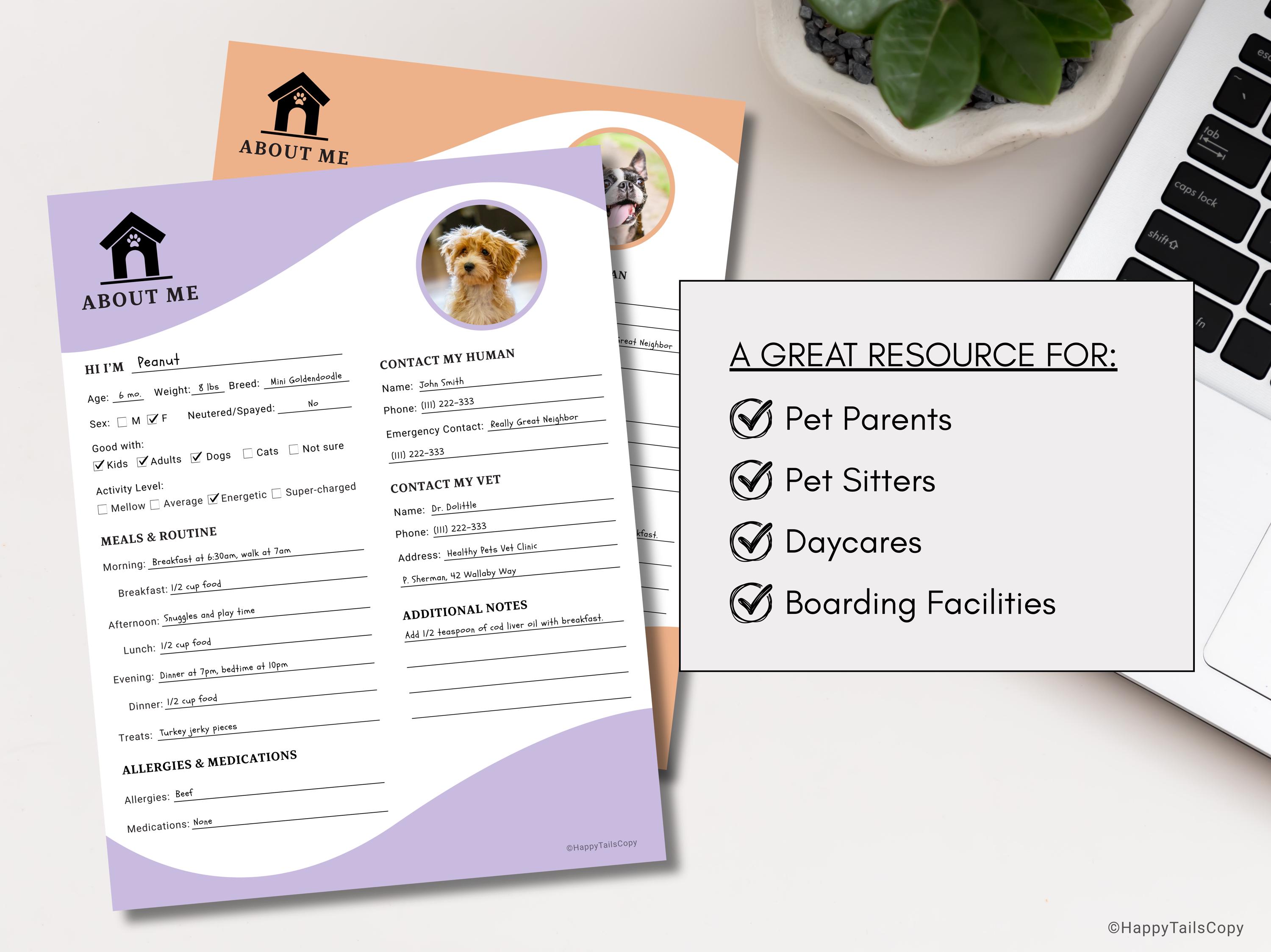 Pets Design Note Editable Pet Sitter Notes: Customizable Form for Pet Parents (canva ...