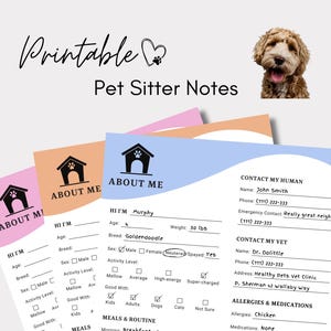 Pet Sitter Notes, Dog Daycare Instructions, Dog & Cat Sitter Form, Printable PDF, Pet Business Owner Template, Pet Owner Form, Digital File