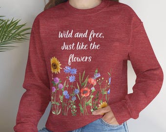 Boho Wildflower Sweatshirt, Floral Crewneck Jumper, Hippie Pullover, Botanical Sweater, Nature Lover Gift
