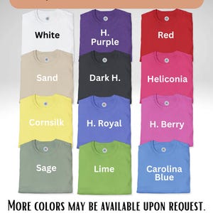 May include: Color chart for Gildan 64000 T-shirts. The chart shows 12 different colors, including white, red, purple, black, yellow, blue, green, and pink.