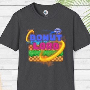 Donut Lord T-Shirt: Retro Gamer Tee, Unisex Graphic Top Dark Heather