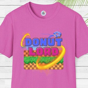 Donut Lord T-Shirt: Retro Gamer Tee, Unisex Graphic Top Heather Berry