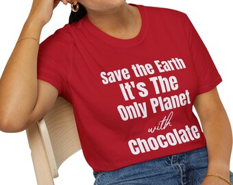 Chocolate Lovers, Save the Earth Unisex Softstyle Tee, Planet with Chocolate Shirt, Earth Day Gift, Environmentalist Clothing