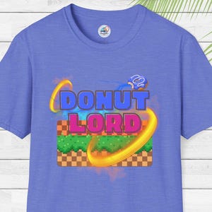 Donut Lord T-Shirt: Retro Gamer Tee, Unisex Graphic Top Heather Royal