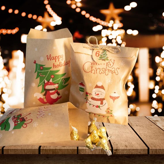 24sets Merry Christmas Gift Bags DIY Advent Calendar Retro Santa