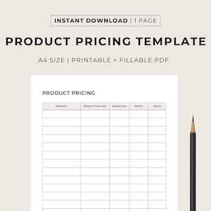 Product Pricing Worksheet, Business Costs, Production Pricing Sheet, Small Business Planner, Pricing Calculator, Printable PDF, A4 Size