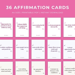 36 cartes d'affirmation imprimables, cartes d'affirmation numériques imprimables - Cartes d'affirmation de la mentalité positive PDF