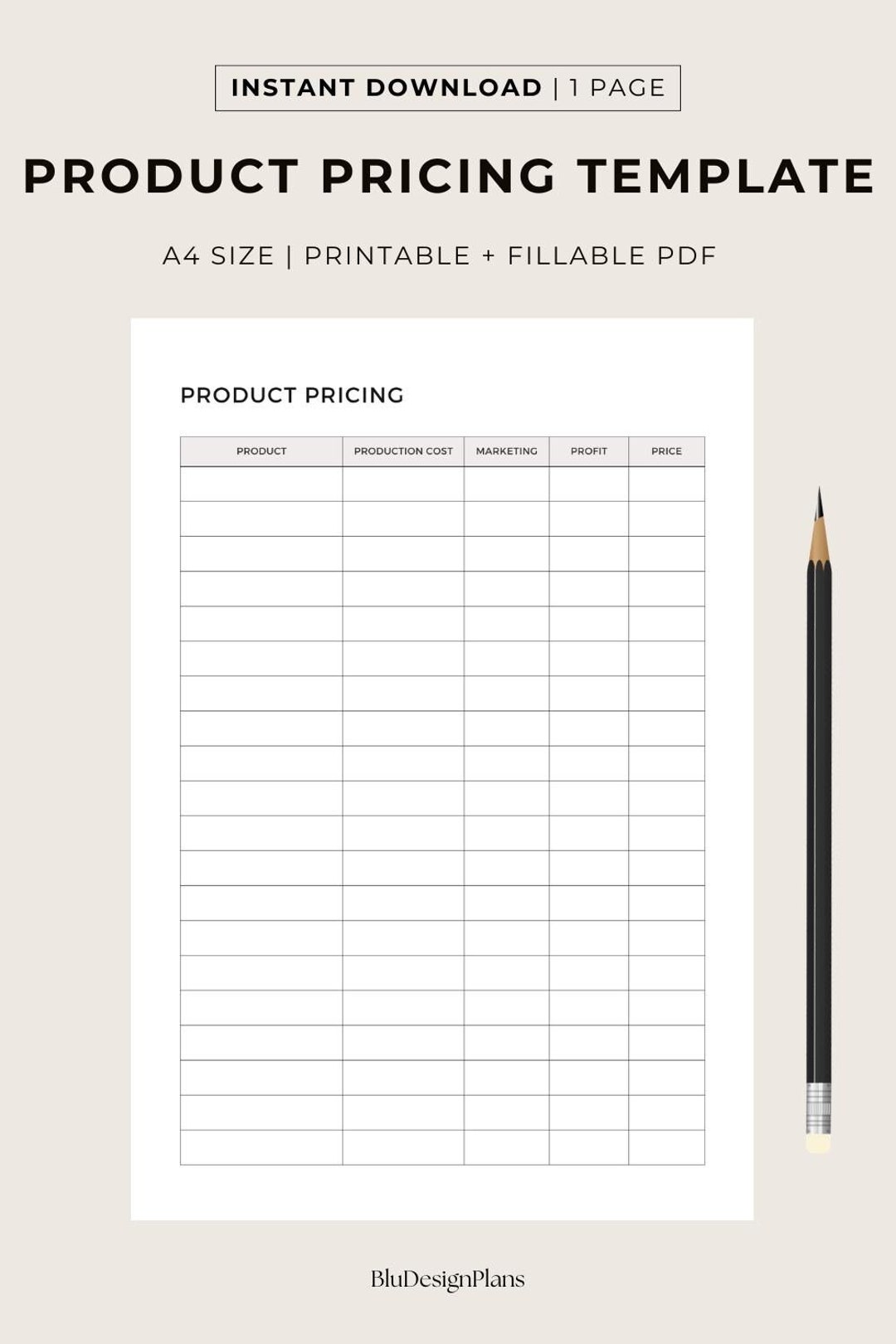 Product Pricing Worksheet, Business Costs, Production Pricing Sheet ...