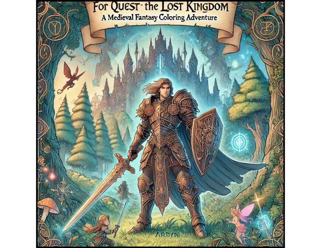 Medieval Fantasy Coloring Book for Adults and Kids Knight Adventures